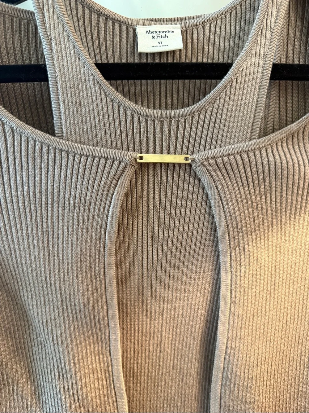 Abercrombie & Fitch Ribbed Maxi Dress with Cropped Cardigan - Taupe